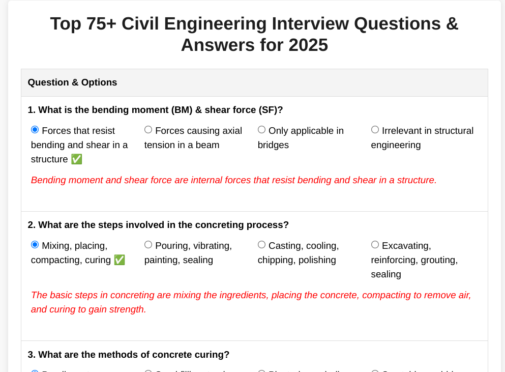 Top 75+ Civil Engineering Interview Questions & Answers for 2025